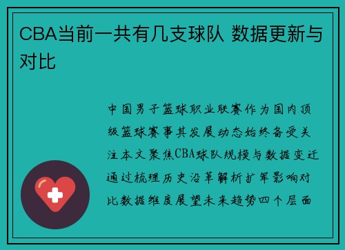 CBA当前一共有几支球队 数据更新与对比